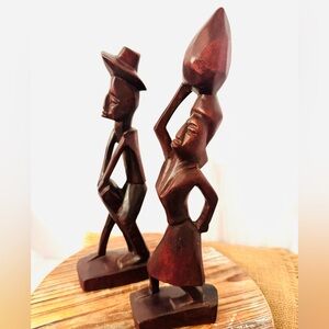 Vintage Hand Carved Wooden Folk Art Woman and Man